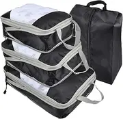 [Generic] Packing Cubes for Travel, 3 Sizes Packing Cubes for Suitcases Expandable Compression Packing Cubes Lightweight Suitcase Organizer Bags Set, Durable Compression Bags and 1 Shoe Bag (Black) (Black)