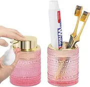 Fvstar Glass Toothbrush Holder,Pink Toothbrush and Toothpaste Holder Set, Refillable Foam Hand Soap Dispenser, Gold Tooth Brush Cup Holders for Bathroom Countertop and Vanity