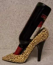 Wine Bottle Holder and/or Decorative Sculpture Party Shoe Leopard Skin Heel NEW