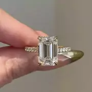 3Ct Emerald-Cut Moissanite Solitaire Engagement Ring 14K Yellow Gold Plated