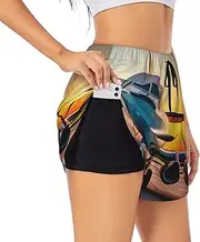 [WURTON] Aircraft Plane at Sunsets Print Exercise Gym Workout Shorts Women's Athletic Shorts Dual-Layered Yoga Running Shorts