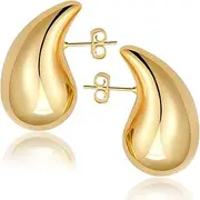 [FUNTE] Chunky Gold Hoop Earrings 18k Gold Plated Teardrop Earrings For Women Hypoallergenic Sterling Silver Chunky Earrings Lightweight Drop Earringswith Sterling Silver Post For Women Girls…