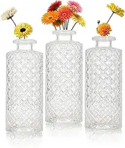 Glass Bud Vase Set of 3 Pcs, Vintage Clear Small Vases for Flowers, Glass Bud Vases in Bulk, Mini Vase for Centerpieces, Wedding, Home Decor and Events