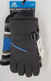 Boys Size L/XL ZeroXposur 2-Piece Set Reversible Beanie Hat & Winter Gloves