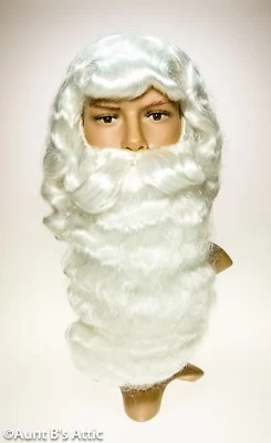 Santa Claus Wig & Beard Set 2pc Wht Synthetic Hair Elasticized Beard/Must & Wig