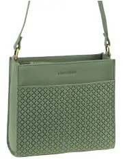[PIERRE CARDIN] Leather Diamond Pattern Embossed Cross-Body Bag in Sage