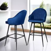 NNEDSZ Artiss 4x Bar Stools Velvet Swivel Metal Legs Blue
