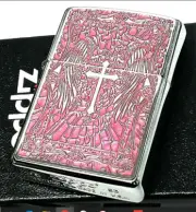 Zippo Oil Lighter Angel Cross Pink 2 Sided Processing Regular Case brass Nickel