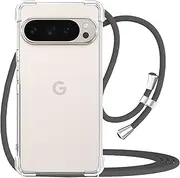 [YESPURE] for Google Pixel 9 Pro XL Clear Case Lanyard Adjustable Cord Neck Shoulder Crossbody Strap Mobile Cover Durable Soft Cover Women Shockproof Protective Phone Case for Pixel 9 Pro XL - Gray