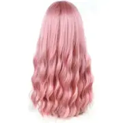 Pink Wig with Bangs Long Wavy Wig with Bangs Silky Full Heat Resistant Wig Hair