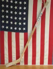 Vintage 1930s C.A. Lund Co. Wood Antique Hockey Stick Paper Label Youth Display