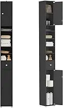 SoBuy Bathroom Tall Cabinet Narrow Freestanding Floor Standing Cupboard with Adjustable Shelves Space Saving Black Organizer BZR34-SCH