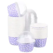 50 Set Cupcake Liners with Dome Lids, Muffins Liners Wrappers, Purple