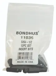 Bondhus 12pc 1/4in Shank Hex Insert Bit Set Ball End SAE Standard 5/64-1/2 USA