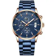 Mens Watches Fashion Business Quartz Analog Auto Date Men's Watch Blue Stainl...
