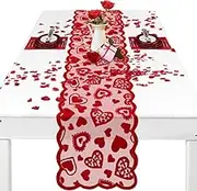 Nialnant Red Heart Lace Table Runner for Party Home Wedding Holiday Anniversary - 13 x 72 Inch