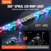 1 PC 5 FT Whip Light, APP & RF Remote Control Led Whip Light, Waterproof 360°Spiral RGB Chasing Lighted Whips with 2 Flags, for UTVs, ATVs, Motorcycles, RZR, Can-am, Trucks, Off-road, Go-karts