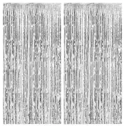 2 Pack Silver Fringe Streamers Party Decor Foil Curtain Backdrop Birthday Decor