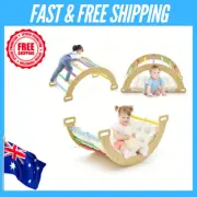 3-in-1 Climber Rocker Playset Wood s Climbing Frame Rocking Seesaw w/Cushion