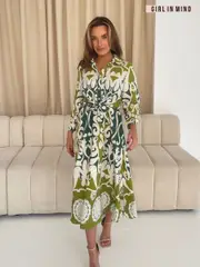 Girl In Mind Green Isabella Tie Front Shirt Dress (W27637) | $127