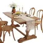 Beige White Crochet Lace Table Runner Living Room