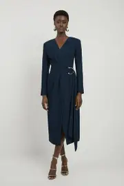 Compact Stretch Viscose Drape Waist Midi Dress