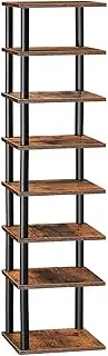 HOOBRO 8-Tier Vertical Shoe Rack for Small Space, Corner Shoe Rack, Wooden Shoe Storage Organizer, for Closet, Entryway, Hallway, Bedroom, No-Tool Assembly, Rustic Brown and Black BF22XJ01