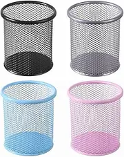 SAYEEC Pen Holder for Desk Wire Mesh Pencil Cup Holder Metal Makeup Brush Holder Desktop Stationery Supplies Organizer Art Supply Storage Box Caddy for Office School Home (Black, Silver, Blue, Pink)
