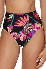 [Trina Turk] Women's Luminary Reversible High Waisted Bikini Bottom, Floral Print, Cheeky Coverage, Swimwear Separates