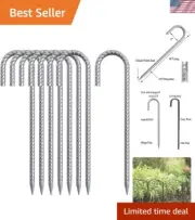 Heavy Duty 16-Inch Rebar Tent Stakes - 8 Pack Galvanized Steel Ground Anchors