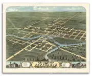 Bird's Eye View 1870 Jefferson Wisconsin Vintage Style City Map - 16x20