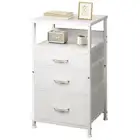 Nightstand, Bedside Table with 3 Fabric Drawers, Side Table with Open Shelf, ...