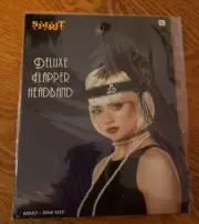 Halloween Deluxe Flapper Headband OSFA Black, Feathers, Beads, Jewels NEW