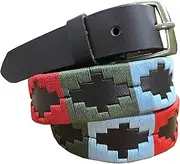 [CARLOS DIAZ] Boys Girls Kids Childrens Unisex Argentinian Brown Leather Embroidered Polo Belt