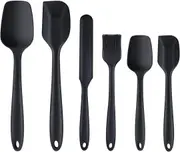 6 Piece Non-Scratch Heat Resistant Rubber Spatula with Stainless Steel Core, Non Stick and Great Grips Spatulas for Cooking, Baking and Mixing (Black)