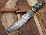 Handmade Damascus steel Blade Bowie Knife Wood & brass spacer handle with cover.