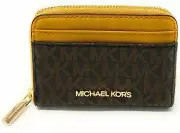 Michael Kors Medium ZipAround Card Case Wallet Logo Brown 35H9GTVZ2B Marigold Y