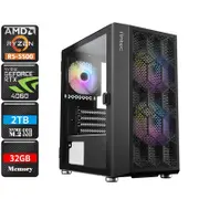 [5500-RTX4060-32G2S-NX200MR-WO] AMD Ryzen 5 5500 RTX 4060 RGB Gaming PC System, 32GB RAM/2TB NVMe SSD/Windows 11