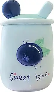 13.8inch Stuffed Boba Plush Stuffed Bubble Tea Plush Pillow Soft Cute Pearl Milk Tea Hug Pillow(Blue Blueberries,Large)