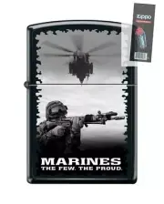 Zippo 86658 USMC Soldier and Helicopter Poster Lighter + FLINT PACK