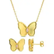 Amour Yellow Silver Blue Opal Butterfly Earrings & Necklace Set