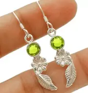 Natural Peridot 925 Solid Sterling Silver Earrings 1 2/3'' Long @B5-9