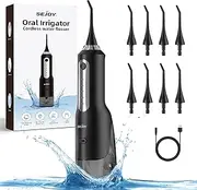 Cordless Water Flosser Water Dental Flosser Water Flossers for Teeth Portable Oral Irrigator Rechargeable for Home Travel Office, 270ML IPX7 Waterproof 5 Cleaning Modes and 8 Jet Tips