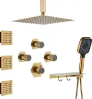 Thermostatic Shower Valve 12"Rain Shower Head Set Body Massage Spray Jets