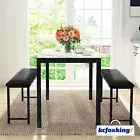 Dining Table with 2 Benches Dinner Kitchen Desk Chair Seat Set Large 3pcs White