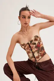 Multi Tie Dye Bandage Hook And Eye Structured Corset Top - Size S, Women's Lingerie
