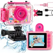 Kids Waterproof Camera - Pink Underwater Camera for Girls Children Digital