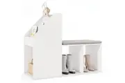 Costway Shoe Cabinet Seat Stool w/Cushion & Side Rack Entryway Shoe Storage Bench Box Shelf White