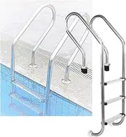 Swimming Pool Ladder,2/3 Steps in-Ground Stainless Steel Step, Swimming Pool Step with Extended Curved Armrest for Indoor Outdoor Pool(3-Steps1.5mm)