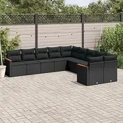 Patio Furniture Sets 10 Piece Garden Sofa Set with Cushions Black Poly Rattan